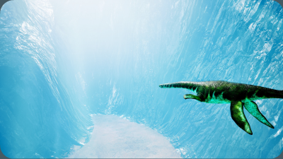 Under the ocean an ichythyosaur swims